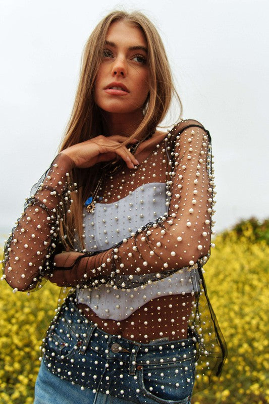 Bead and Pearl Mesh Top