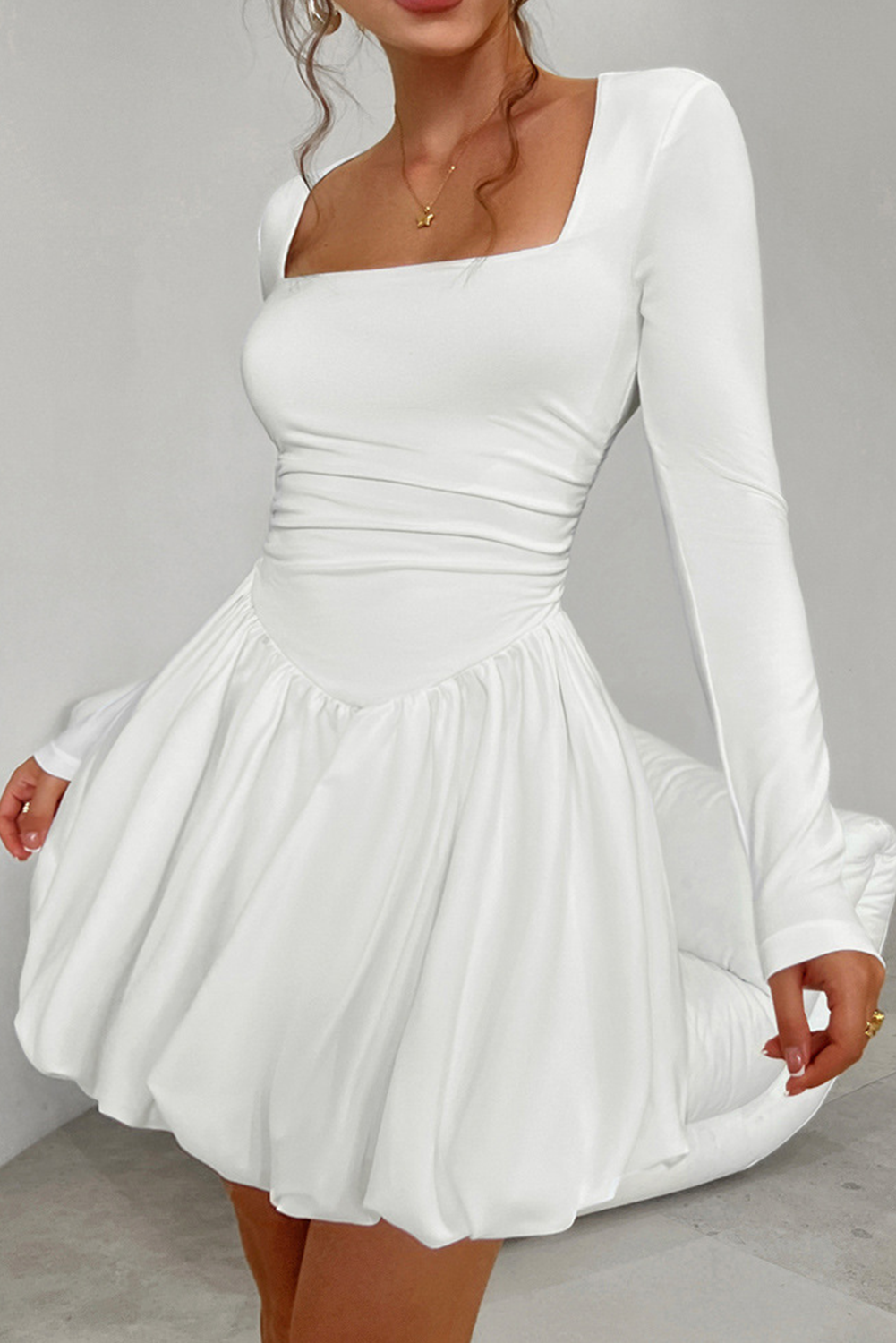 White Square Neck Dress