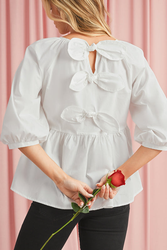 White Bow Knot Sleeve Blouse