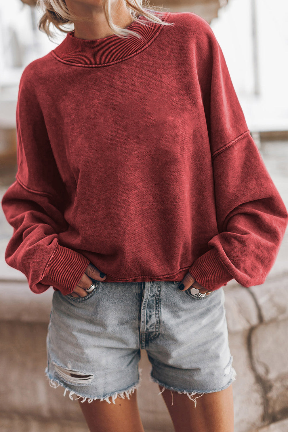 Washed Drop Shoulder Crewneck Sweatshirt